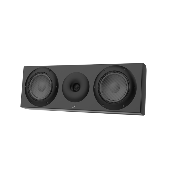 45-degree view of Jamie Audio E603, 2-way speaker with curved cabinet and three neodymium drivers