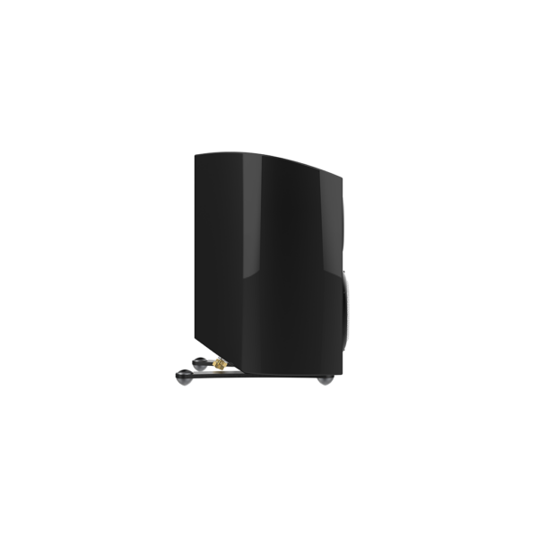 Side view of Jamie Audio I602 2-way hi-fi speaker with neodymium magnet drivers and curved cabinet design
