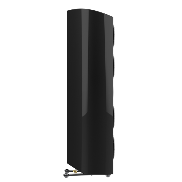Side view of 3-way hi-fi loudspeaker with thick neodymium magnet drivers, J605