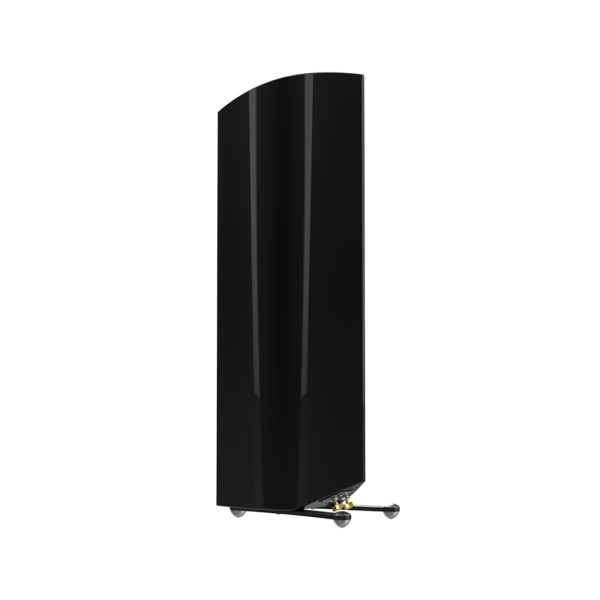 Side view of Jamie Audio M603, 3-way hi-fi speaker with neodymium drivers and sculpted sailboat-inspired cabinet