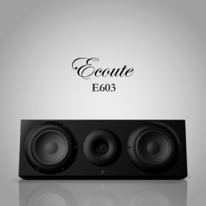 2-way hi-fi speaker, Jamie Audio E603, with two neodymium woofers and tweeter in curved cabinet