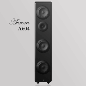 Front view of 3-way hi-fi speaker with neodymium drivers and sailboat-inspired curved design