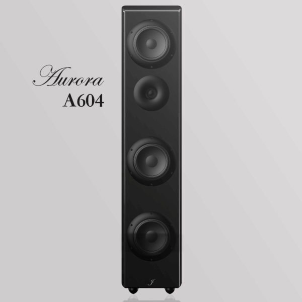 Front view of 3-way hi-fi speaker with neodymium drivers and sailboat-inspired curved design